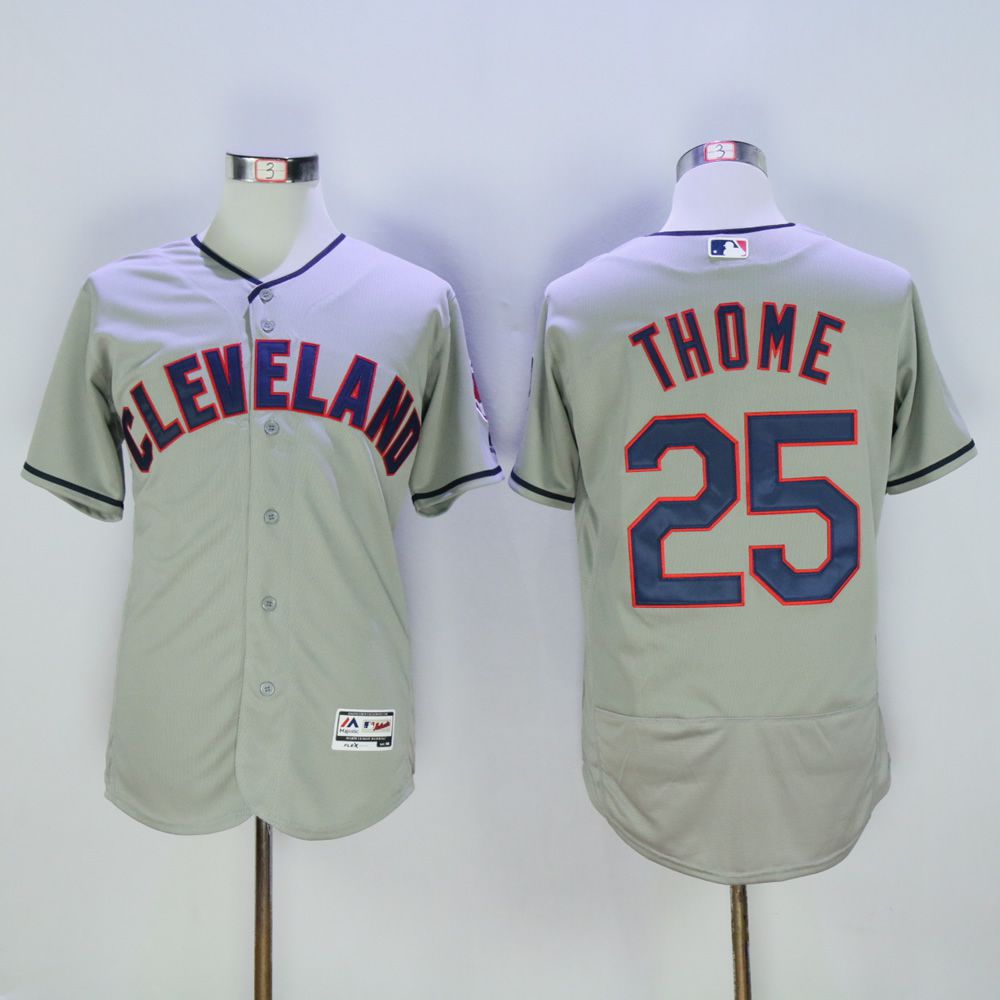 Men Cleveland Indians 25 Thome Grey MLB Jerseys